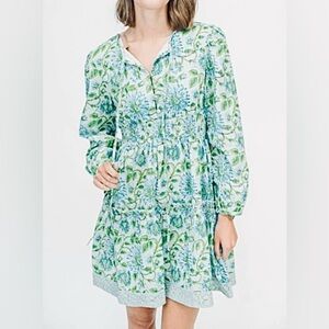 Clara The Label Camelia Floral Boho Blue Green with Sparkle Dress - NWT!